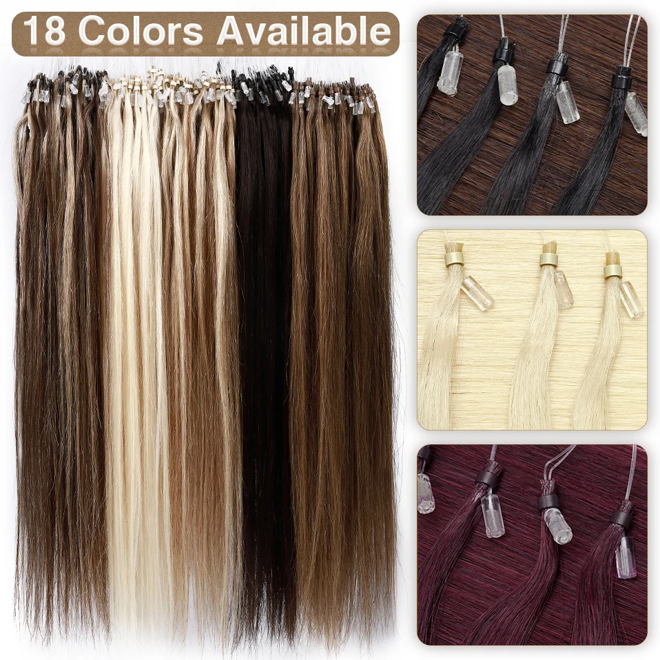 S-noilite 1g/strand Micro Loop Hair Extension Human Hair Micro Link Ring 50pcs Keratin Capsule Brown Straight Natural