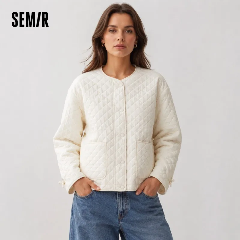 Semir Coats Women Padded Textured Diamond Inner Layer Loose Casual 2025 Winter Drawstring Lightweight Cotton Jackets for Woman