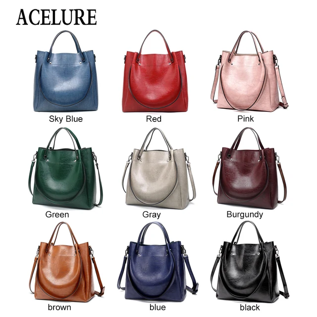 ACELURE Casual Large Capacity Women Tote Shoulder Bag PU Leather Ladies Bucket Handbag Messenger Bag Soft Shopping Crossbody Bag 3