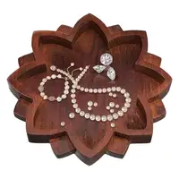 Wooden Lotus Tray Lotus Shape Crystal Stone Holder Crystal Display Tray with Bottom Non-Slip Pad for Aromatherapy Oils Jewelry 2