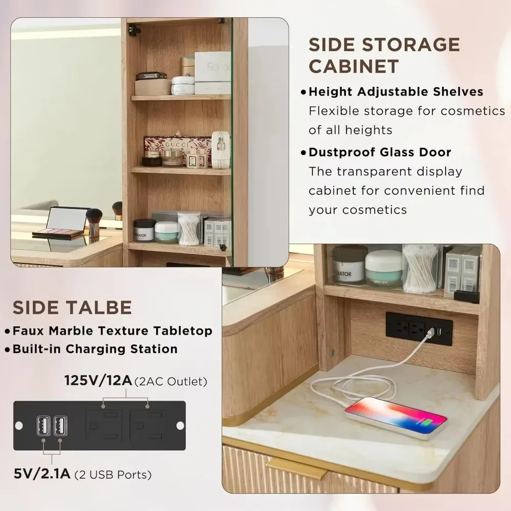 Vanity Desk with 36" HD Lighted Mirror,48" Big Modern Vanity Desk with Mirror and Lights,Dressing Table with 5 Drawers & Shelves 5