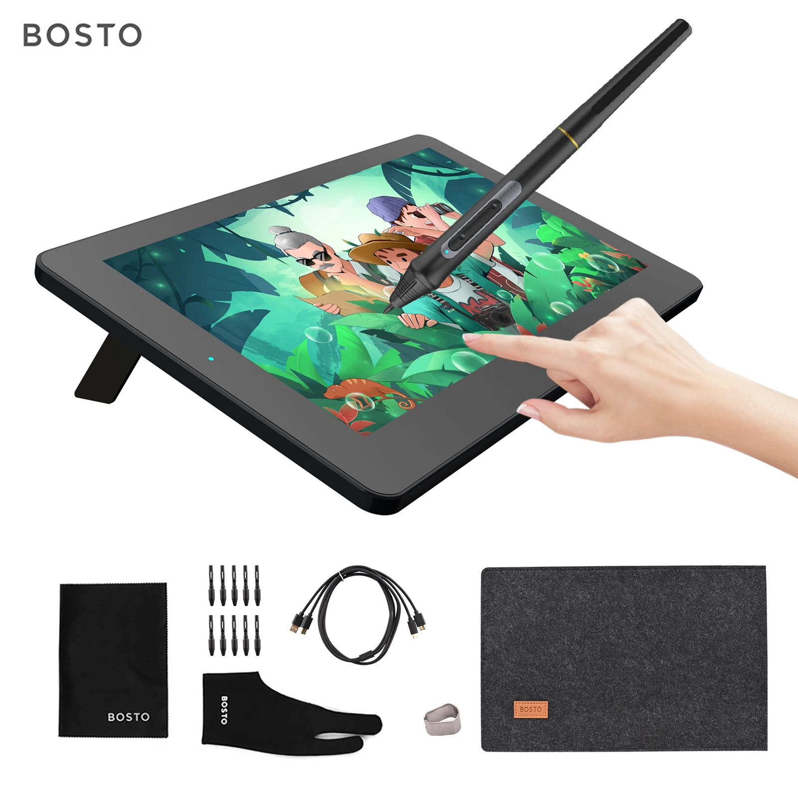BOSTO 디지털 그래픽 드로잉 태블릿, HD HIPS LCD 1366x768 디스플레이, 8192 압력 레벨 BT-12HD BT-12HDT, 11.6 인치