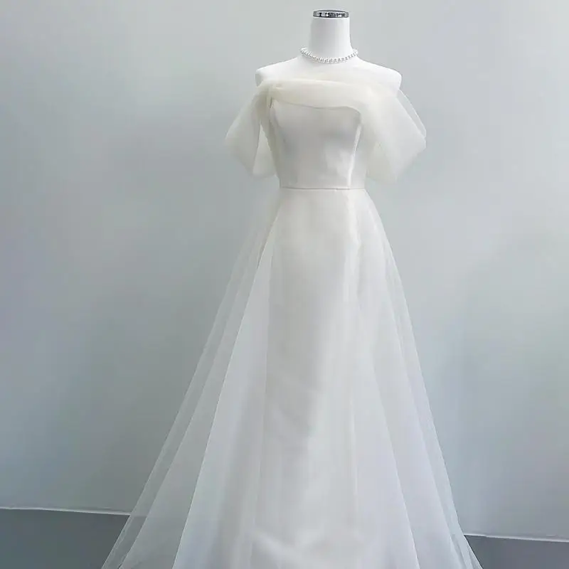 Plus Size Women's Wedding Dress Elegant Long A-line Simple Bridal Dresses New Boat Neck Sexy Backless Birthday Party Dress