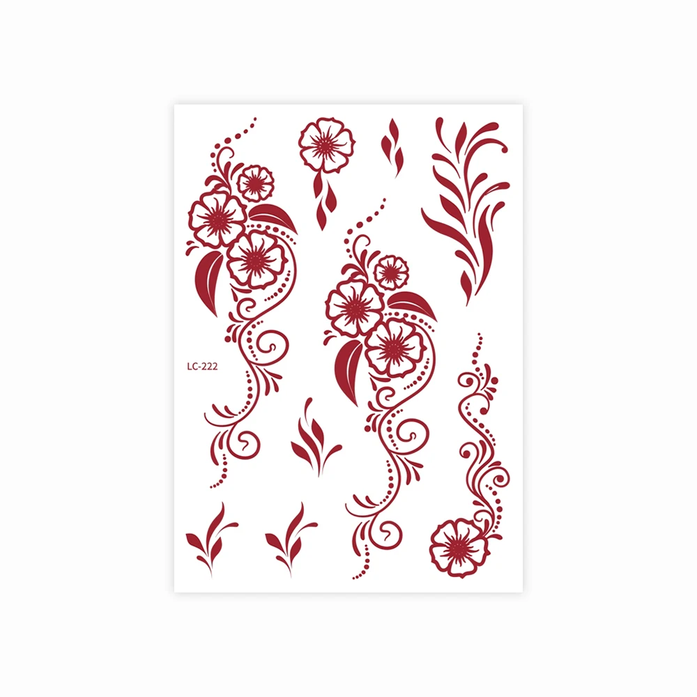 일회용 헤나 타투 스티커, 방수 꽃무늬 임시 타투 스티커 (여성용 손, 발, 바디 아트, 메헨디 디자인)