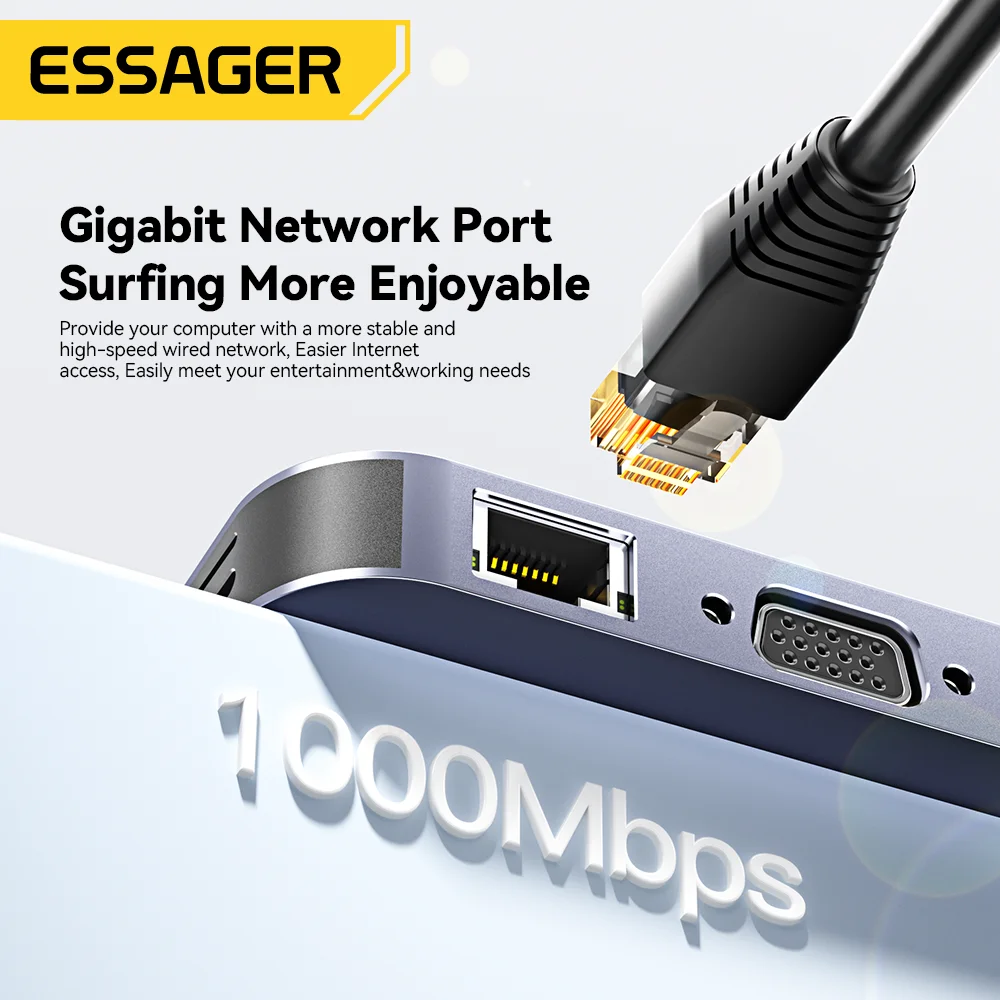 Essager-estação de Ancoragem Universal para Macbook Air Pro Hub Usb 11-em1 Compatível com Hdmi Vga 4k 30hz tipo c Divisor de Adaptador - Imagem 6