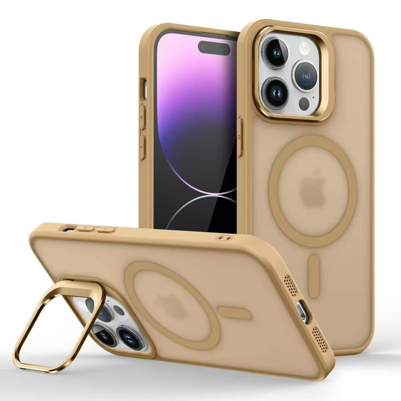 Magnetic Luxury Matte Translucent Armor Lens Case with Stand
