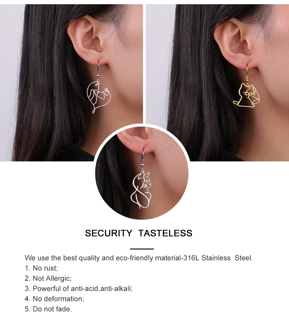 Cute Cat and Dog Dangle Earrings for Girls Stainless Steel Lovely Kitten Animal Drop Earring Fashion Jewelry - PeticaDeals