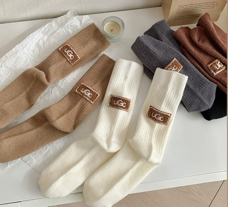 Winter Cozy Thickened Pile Socks Mid Calf Length Casual Cotton Soft Keep Warm Knitted Snow Boot Footwear Print Hosiery Носки