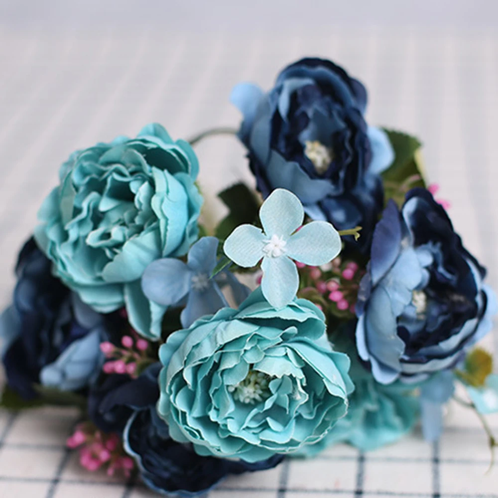 30cm 7 Heads 30cm Retro Silk Peony Bouquet Artificial Roses Flowers for Bride Flower Home Wedding Decor Fake Flowers