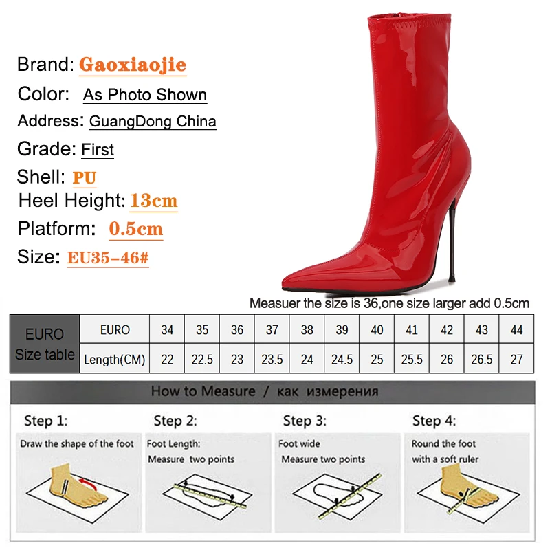 Spring Autumn Women Ankle Boots Ultra Thin High Heel Shoes Sexy Trend Pointy Toe Sewing Zipper Light Patent Leather Ankle Boots