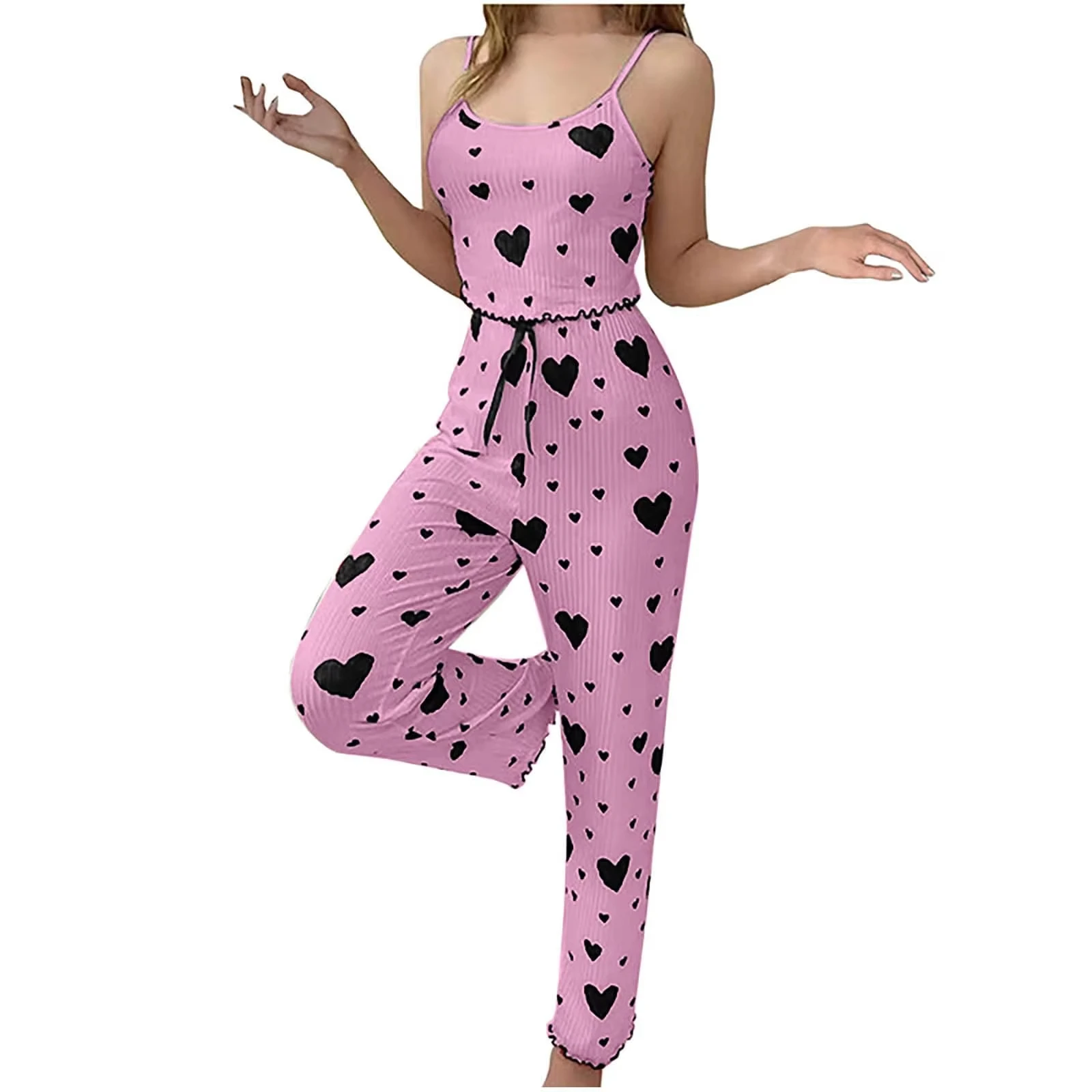 Women hot selling pajamas plus size pajamas set 2 piece lovely short vest + trouser white breathable soft casual love print