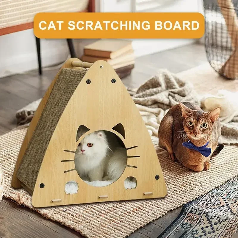 

DIY Cat's Litter Supplies Pets Eco Wooden Triangle Cat House Corrugated Paper Scratching Boards Ctreative Cats Toys
