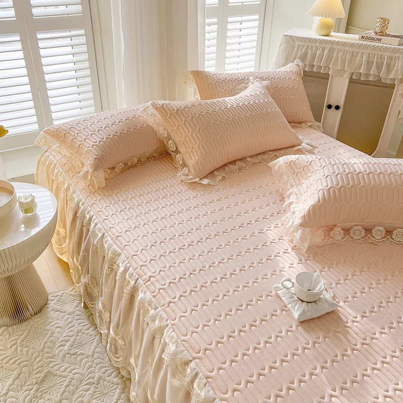 Feyart - Gonna da letto avvolgente con occhielli, motivo floreale, con volant antipolvere da 38 cm, colore: Bianco (150 x 200 + 38 cm