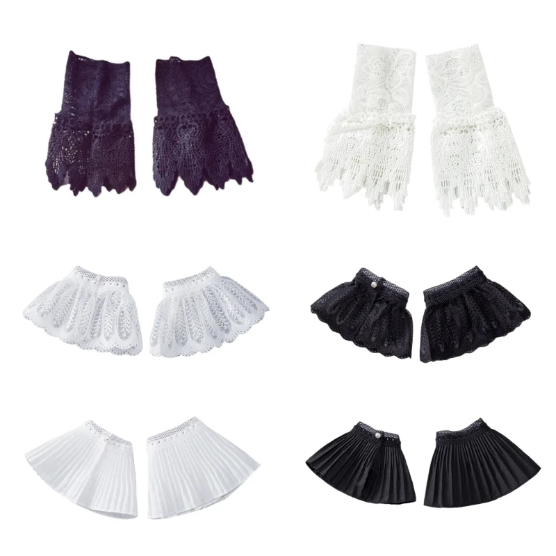 

Girls Bridal Arm Cuffs Sleeves for Wedding Party White Bridal Accessories Short Lace Cuffs Maid Cosplay Hand Sleeve T8NB