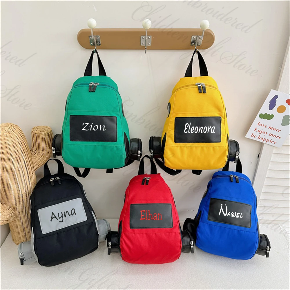 

Personalized Name Kindergarten Contrasting Backpack for Boys Girls Custom Name School Canvas Bags Lightweight Outdoor Backpacks