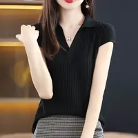 T Shirt Youth Top Petite Knitted Wholesale Ladies Polo Neck Tee Shirts Korean Pullover Luxury High Quality Flower Good Xxl Black - Image 6
