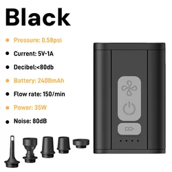 Compact USB Rechargeable Air Pump with 1300mAh Battery for Easy Inflation and Deflation (Black plus)