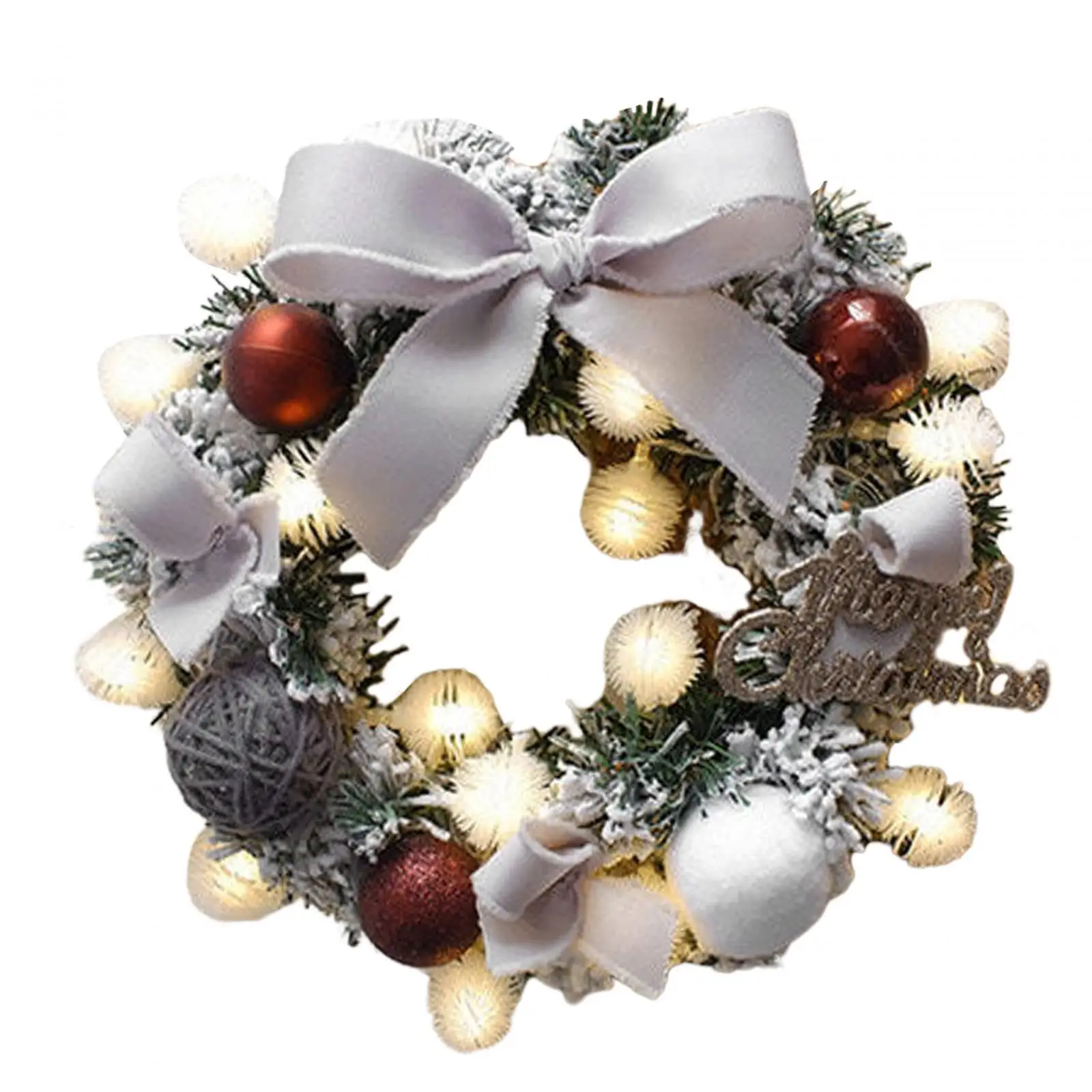 Christmas Wreath with Lights Bow Tie Indoor Outdoor Door Ornaments Front Door