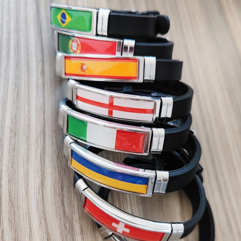 Spain Flag Leather Bracelet France Brazil Portugal Italy Canada Venezuela Flag Charm Mens Wristband Jewelry bracelet jewelry