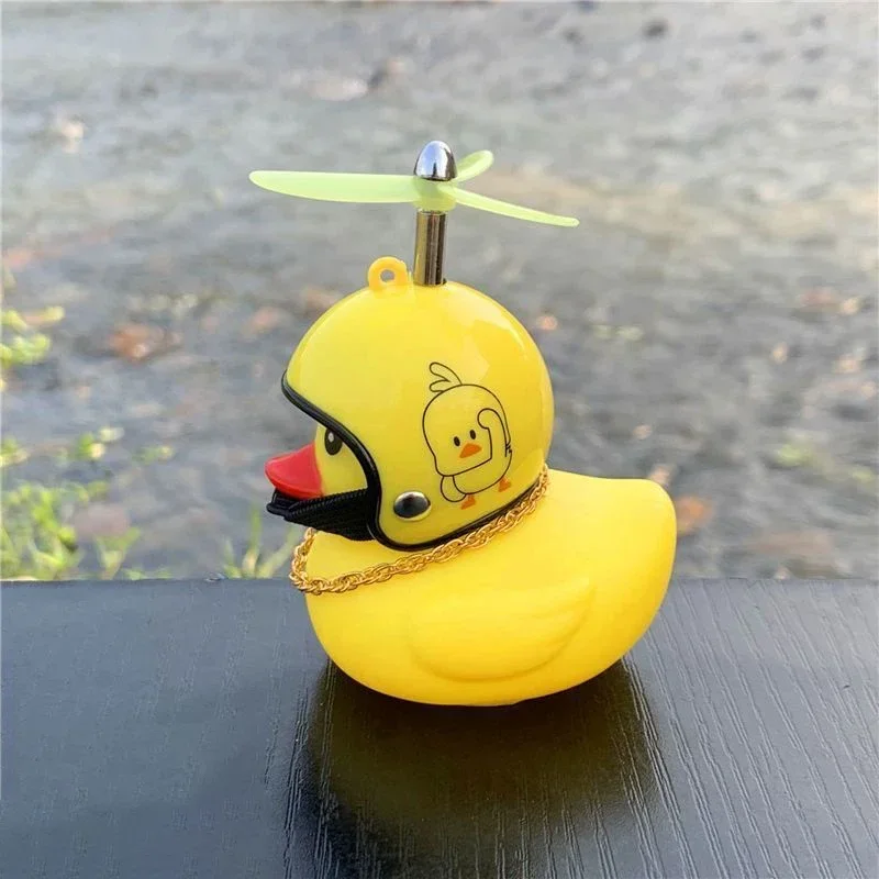 Motorcycle Car Cute Duck with Light Propeller Helmet Bike Rubber Duck Toy Auto Bicycle Bell Yellow Ducky Decor Ornaments