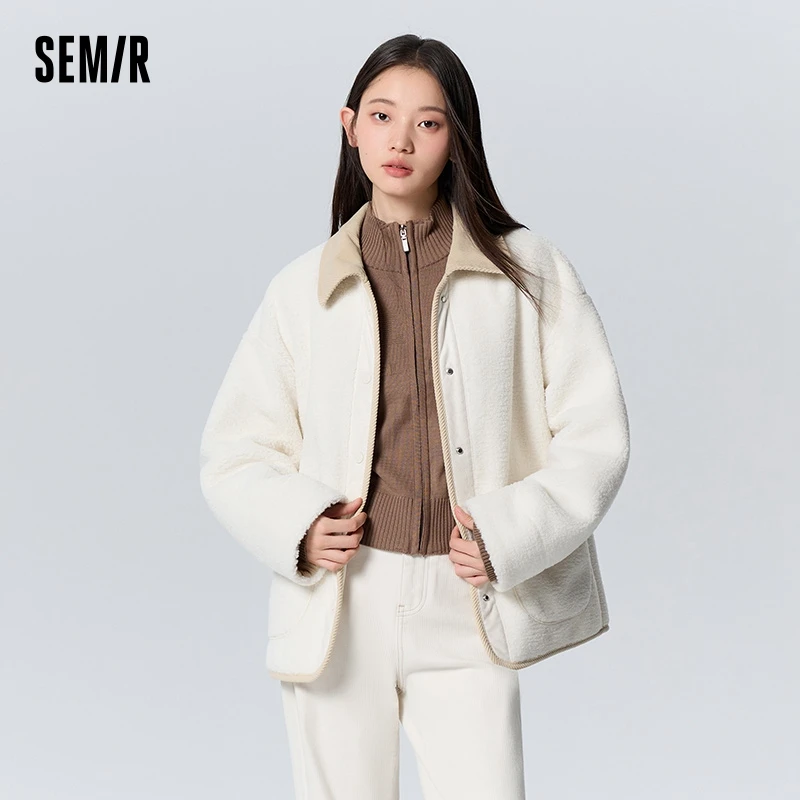 

Semir Coat Women Imitation Lamb Wool Imitation Suede Stitching Contrasting Colors 2023 Winter New Loose Jacket