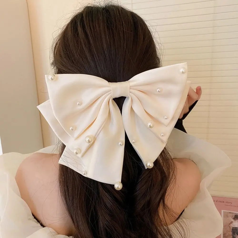 

Hairpins New Shark Clip Hair Clasp Trendy Hairgrip Pearl Ponytail Holder Large Bow Korean Spring Clip Women Hair Clips