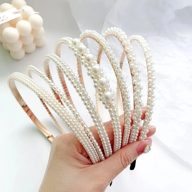 Aro para el pelo para mujer, diadema de perlas simples, antideslizante, accesorios para el cabello, novedad - Imagen 6