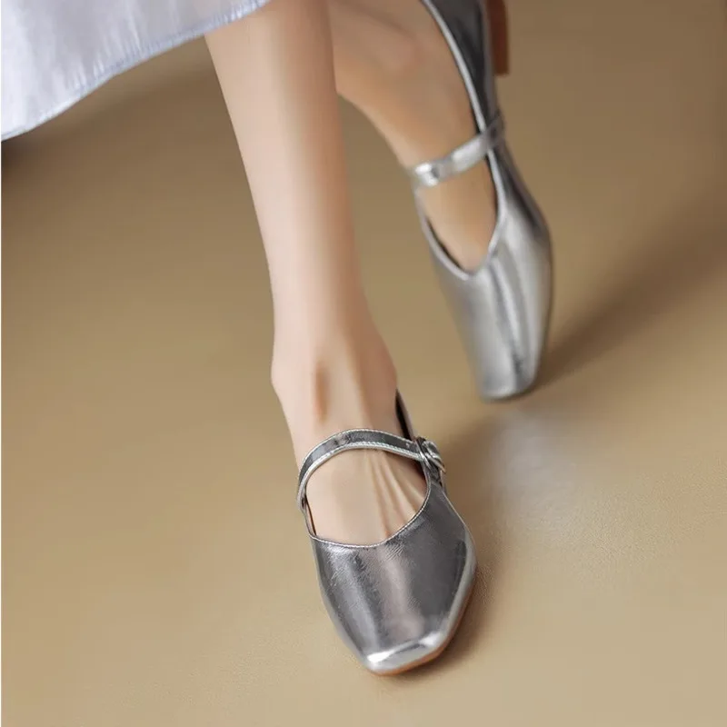 Genuine Mary Jane Women's 2024 Spring and Autumn British Style Small Leather French Shallow Cut Flat Sole Single Boat Shoes