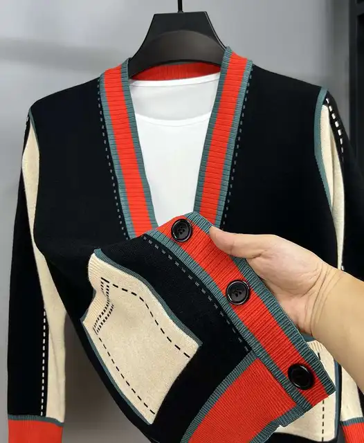 Cardigan à col en V pour hommes, manteau de pull de collision de documents d'épissage, vêtements exquis, marque de luxe, mode japonaise, automne et hiver 1