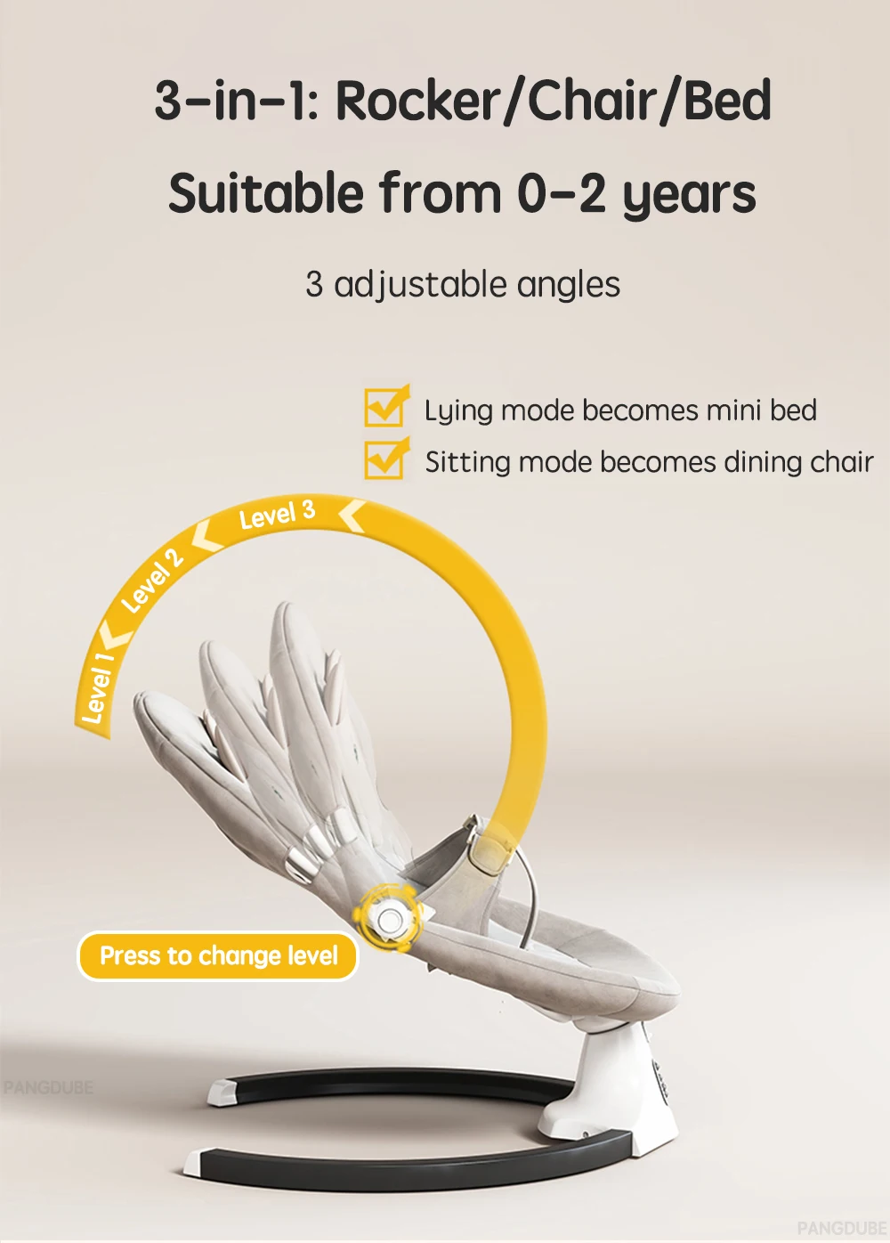 PANGDUBE Baby Electric Rocker Swing 5-Speed Auto Bluetooth Cradle Portable Foldable Baby Hammock Lounger Multifunctional Cradle Sf44682abb8284bff8bcab9e4b6b2d69es