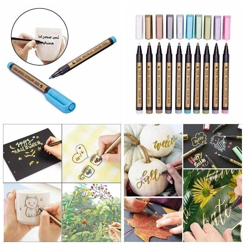 Fine Metallic Markers Paints Pens Art Permanent Writing 10 Colors for Photo Album Gift Card DIY Craft
