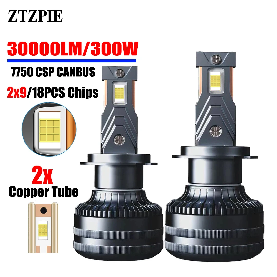 ZTZPIE 슈퍼 브라이트 자동차 LED 헤드라이트 안개등, CSP 7750 칩, H7 Canbus H4 H1 H8 H11 HB3 HB4 9005 9006 6000K 300W 30000LM