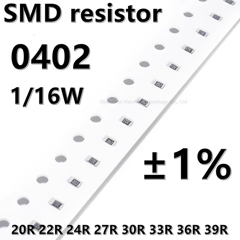 

(100 шт.) 0402 SMD резистор 1% 20R 22R 24R 27R 30R 33R 36R 39R 1/16 Вт