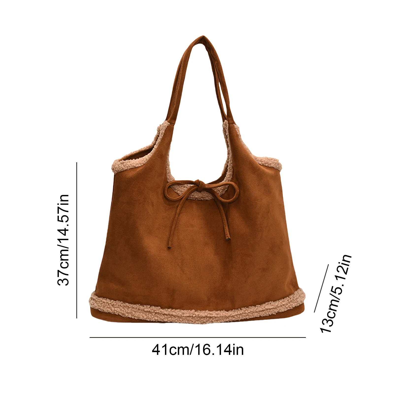 Women Frosted PU Bow Handbag Lamb Wool Underarm Bag Shoulder Purse Large Capacity for Daily School Travel