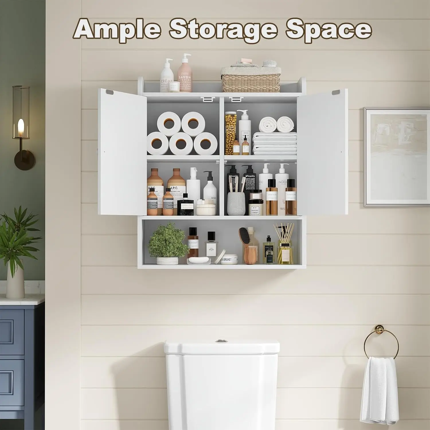 22" W x 26" H Bathroom Wall Cabinet, Farmhouse Medicine Cabinet with Adjustable Shelves and Double Barn Doors, Over The Toilet