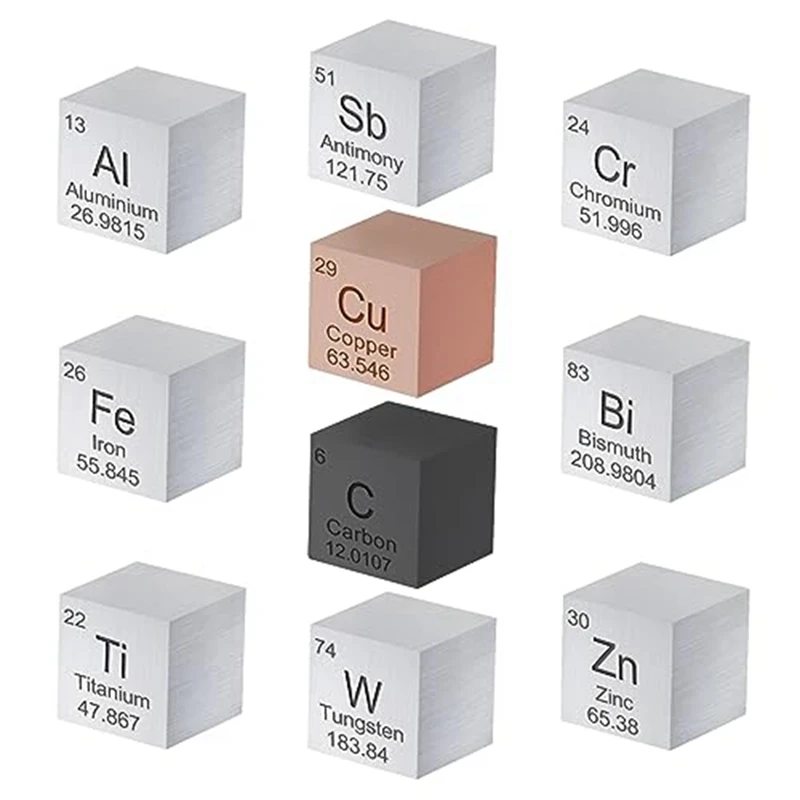 

10 Pcs Elements Square Set 0.59 Inch, Tungsten Square Metal, Periodic-Table Of Elements ,For Teaching, Gift, Collection Durable