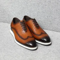 Male Natural Genuine Leather Sneakers Classic European Style Snake Print Casual Flat Shoes 2023 Fashion Party Social Oxfords 1