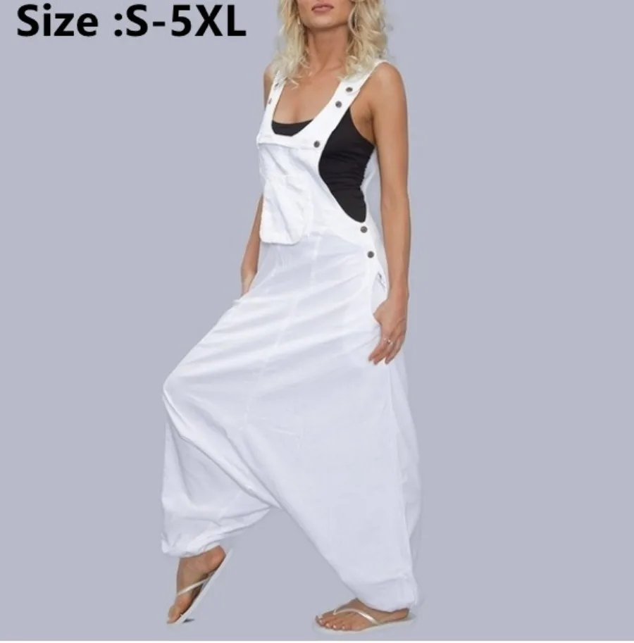 2023 Women's Casual Cotton Linen Jumpsuits Oversized Sleeveless Wide Leg Overalls Pockets Bib Jumpsuit Siamese Trousers Female