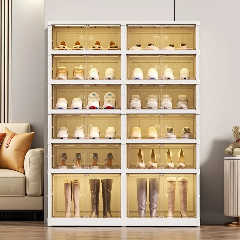 Installation-free shoe box transparent drawer-type shoe storage box Living room storage shoe cabinet can be moved and folded.