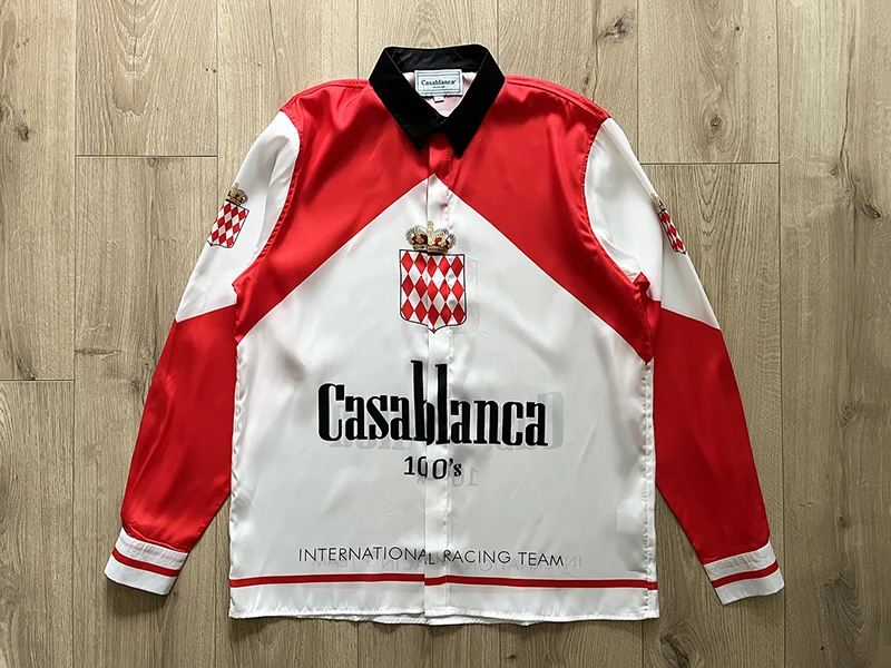 

New Long Sleeve Red Casablanca Shirt Men Women Patchwork Hawaii Beach Hawaiian Silk Shirts For Men y2k