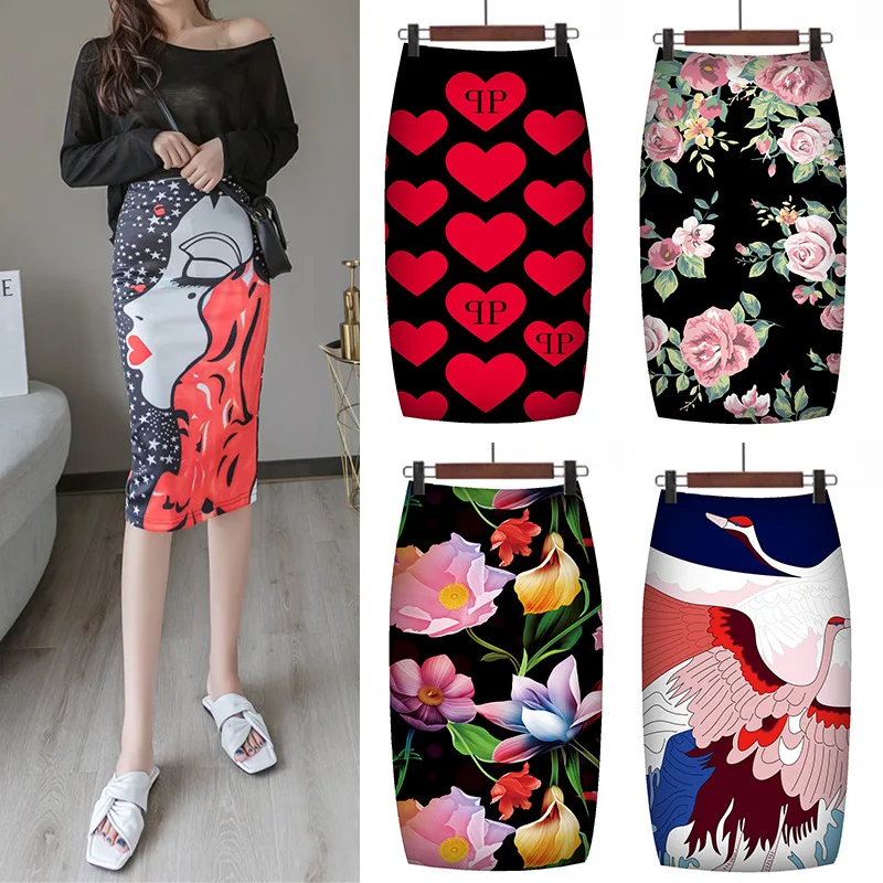 

Spring/summer Women's Skirt High-waisted A-line Skirt 3d Printing Computer Printed Pullover Korean Mid-calf Skirt