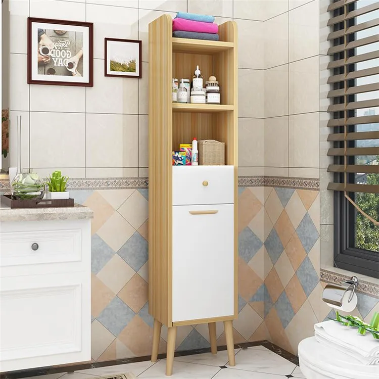 Simple Space-Saving Corner Cabinet Floor-Standing Bathroom Storage With Door And Drawer