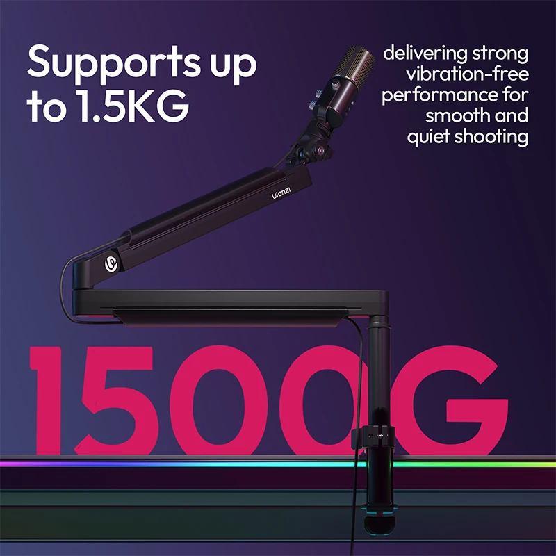 Ulanzi ZJ05 Adjustable Microphone Boom Arm with 360° Ballhead 1.5KG Load for Mic/Camera/Phone High/Low Desk Setup Game Streaming
