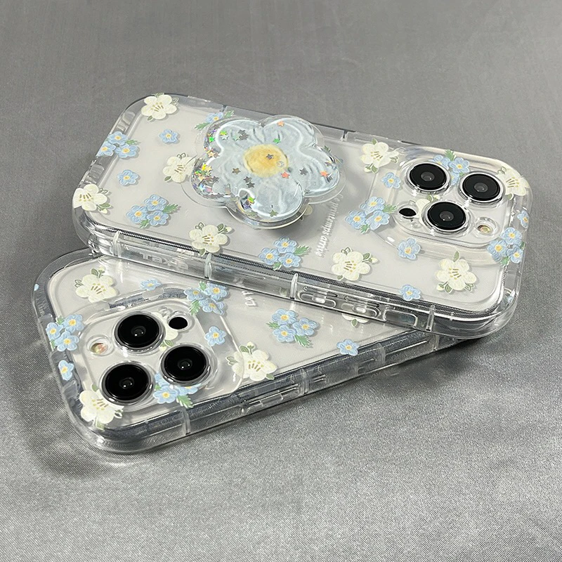Floral Quicksand Phone Case with Stand - Cute and Soft Clear Cover
