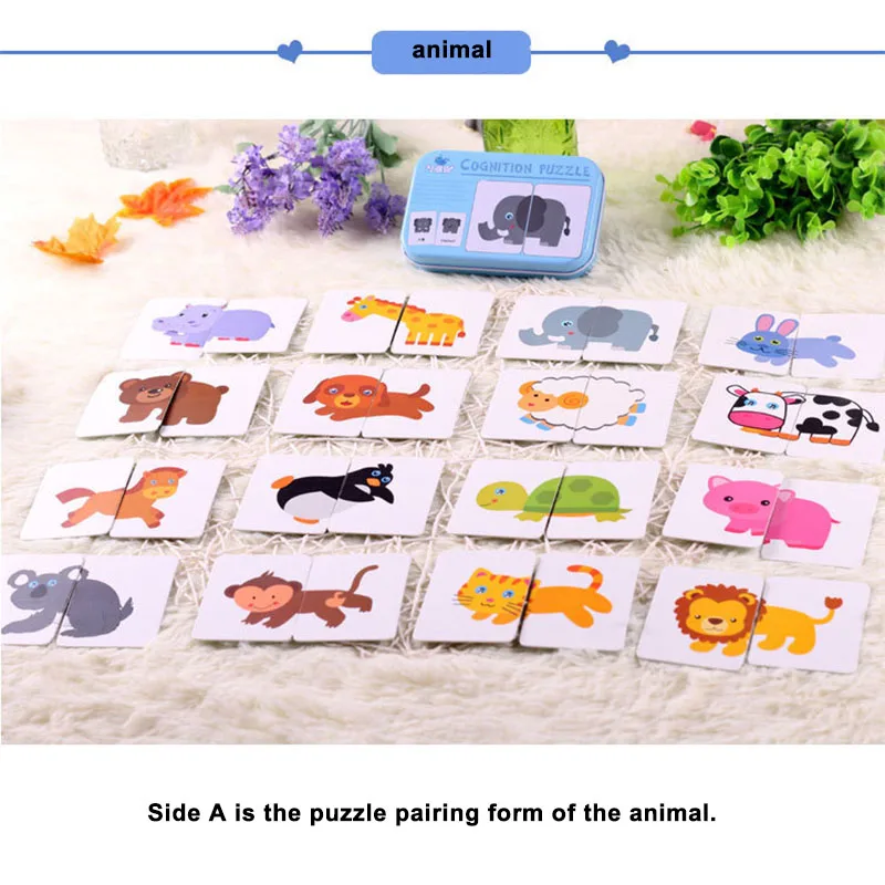 Montessori Toddler Puzzle Cards Toys For Kids 2 Years Jigsaw Matching Game Education Toys Cartoon Shape Cognitive Training Gift jigsaw puzzles wooden jigsaw puzzles educational puzzles