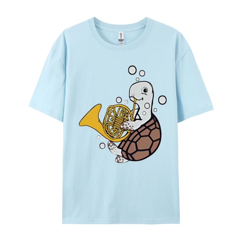 FrenchHornPlayerMusicSeaTurtleFr Tops Shirts 2024 Hot Sale Round Neck T-Shirt Camisa Short Sleeve All Cotton Male Sweatshirts FrenchHornPlayerMusicSeaTurtleFr light