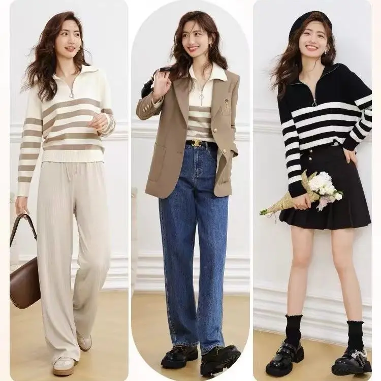 Pullover Striped Women Sweater Winter Sweater Korean Sweter Sweaters 2023 Long Sleeve Tops Knit Sweaters Vintage Pullover Women