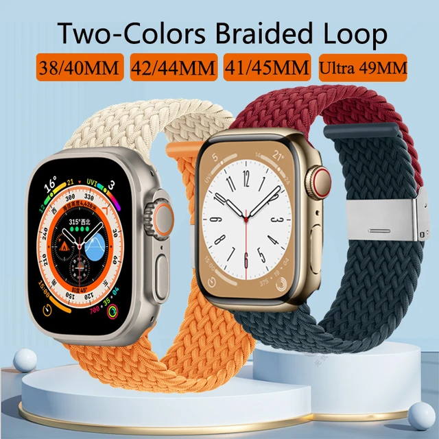 Two-colors Braided Solo Loop For Apple Watch Band 44mm 45mm Ultra 49mm 38mm  40mm 41mm 42mm Elastic Bracelet Iwatch 8 7 Se 6 5 4 - Watchbands -  AliExpress