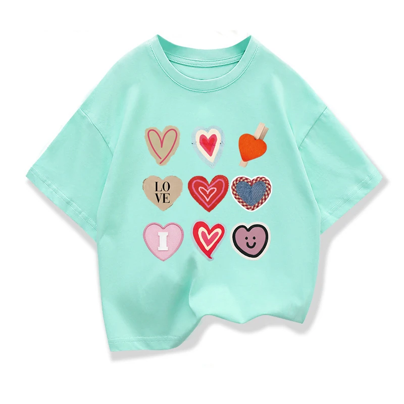 Girls Heart-shaped High-quality T-shirt 2026 Summer New Children's Clothing Kids Short-Sleeve Graphic Casual Tops Tee - 5
