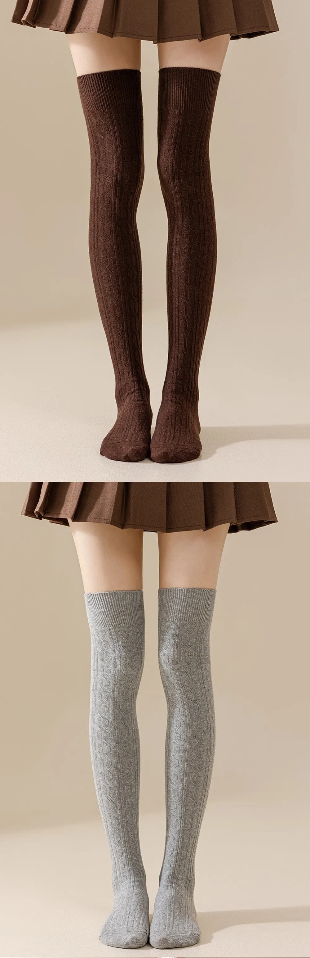 Japanische Kniestrümpfe, einfarbig, gebratener Teig, verdrehtes Muster, lange Strümpfe, weiche, verdickte lange Röhrensocken – Detail 5